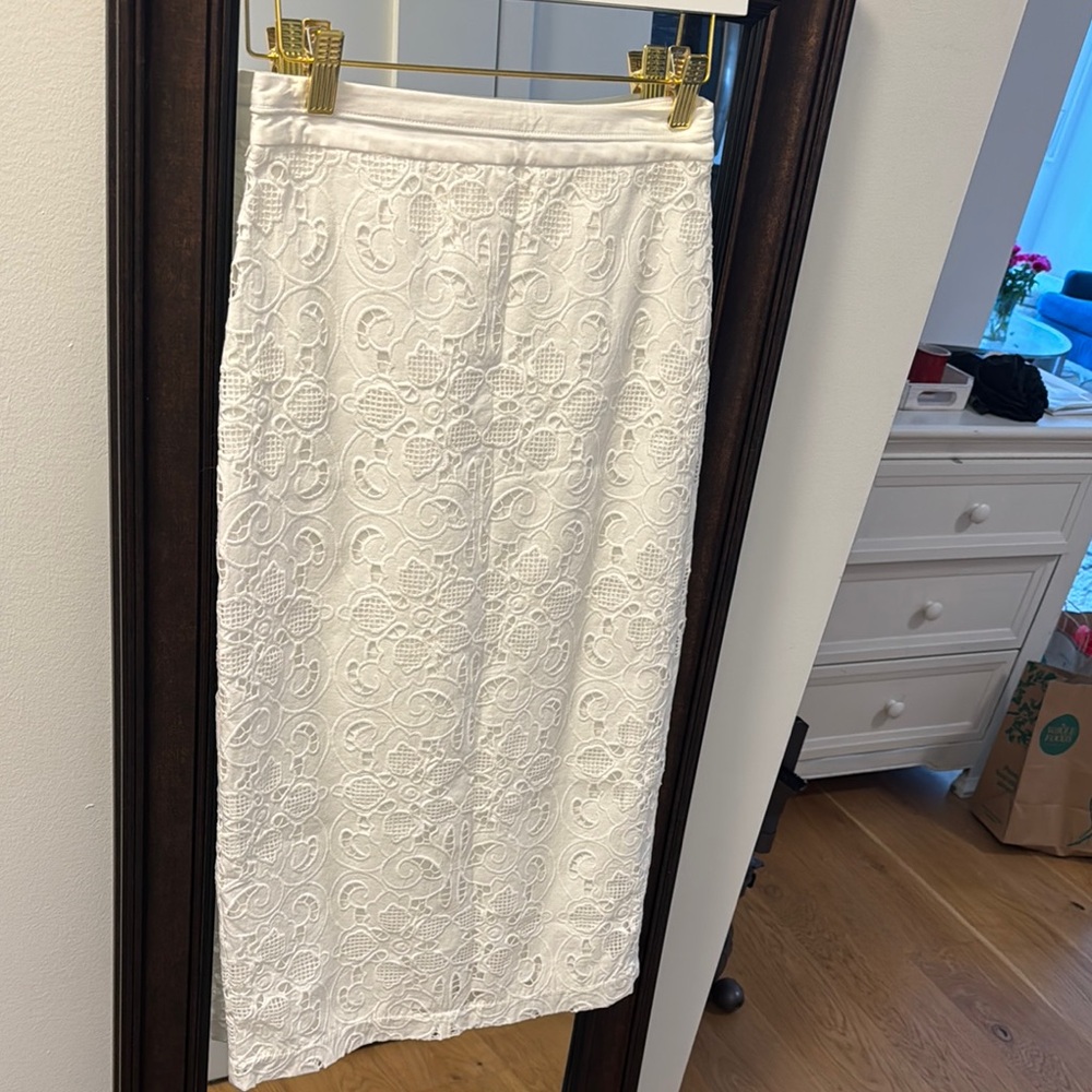 Reiss White Embellished Midi Pencil Skirt